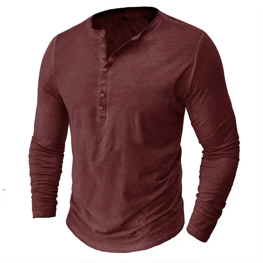 Long Sleeve T-Shirt - Half Buttoned - Pullover - Henley Shirt - Men's Shirt-Shirt heren-Chaps of London-Red-S-Chaps of London