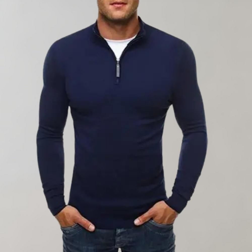 Long Sleeve T-Shirt - Half Zip - Slim Fit - Quarter Zip Shirt - Men's Shirts-Chaps of London-Blue-M-Chaps of London