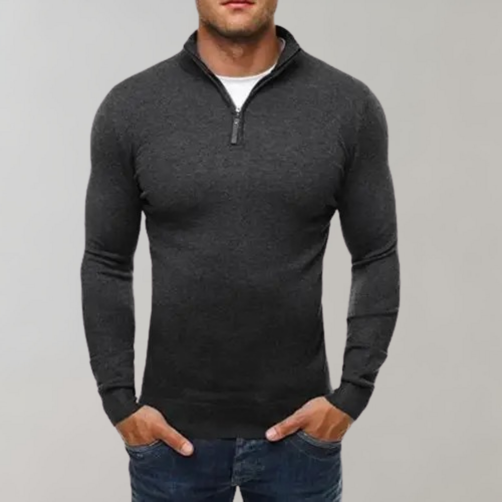 Long Sleeve T-Shirt - Half Zip - Slim Fit - Quarter Zip Shirt - Men's Shirts-Chaps of London-Gray-M-Chaps of London