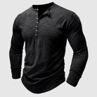 Long Sleeve T-Shirt - Men's Casual Plain Buttoned Up Henley Shirt-Shirt-Chaps of London-Black-S-Chaps of London