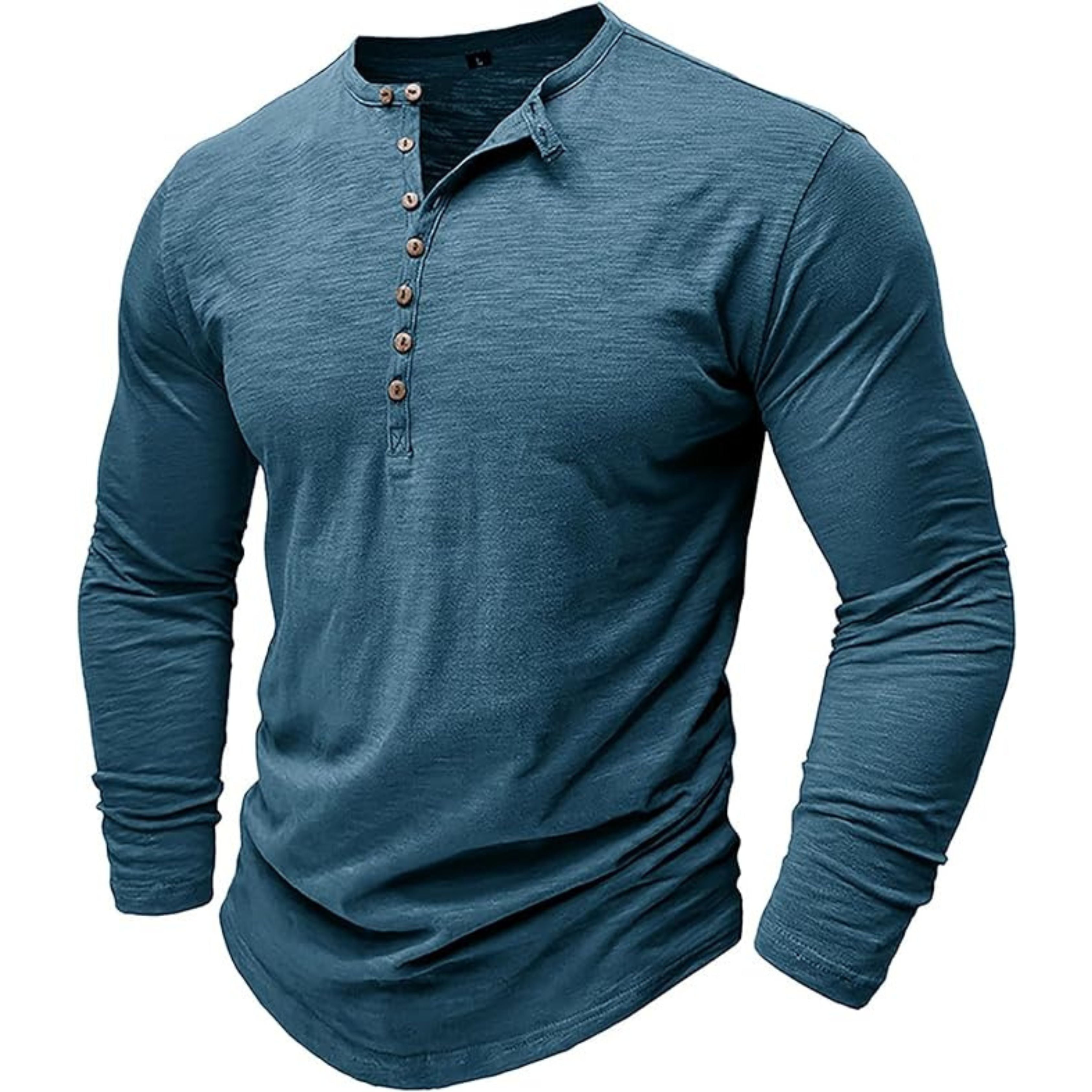 Long Sleeve T-Shirt - Men's Casual Plain Buttoned Up Henley Shirt-Shirt-Chaps of London-Blue-S-Chaps of London
