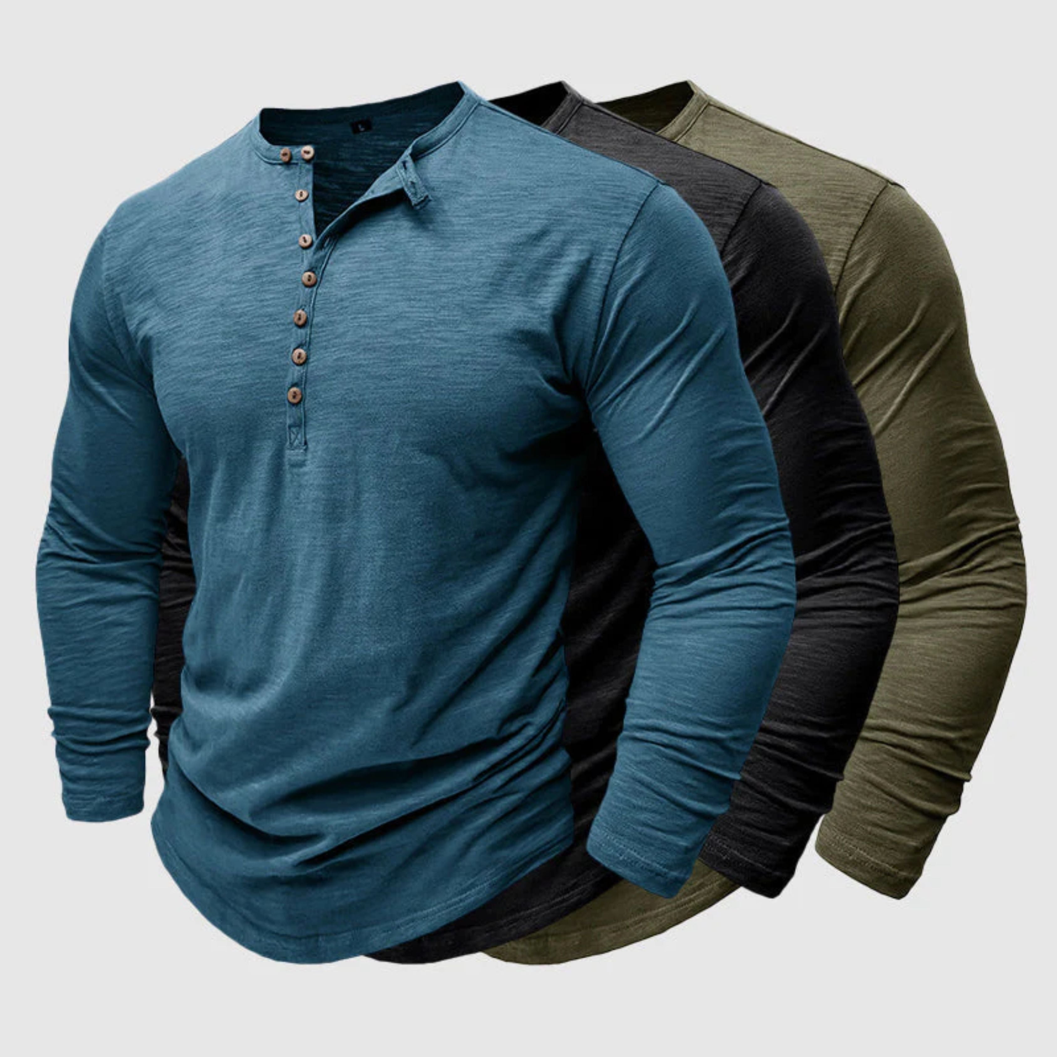 Long Sleeve T-Shirt - Men's Casual Plain Buttoned Up Henley Shirt-Shirt-Chaps of London-Chaps of London