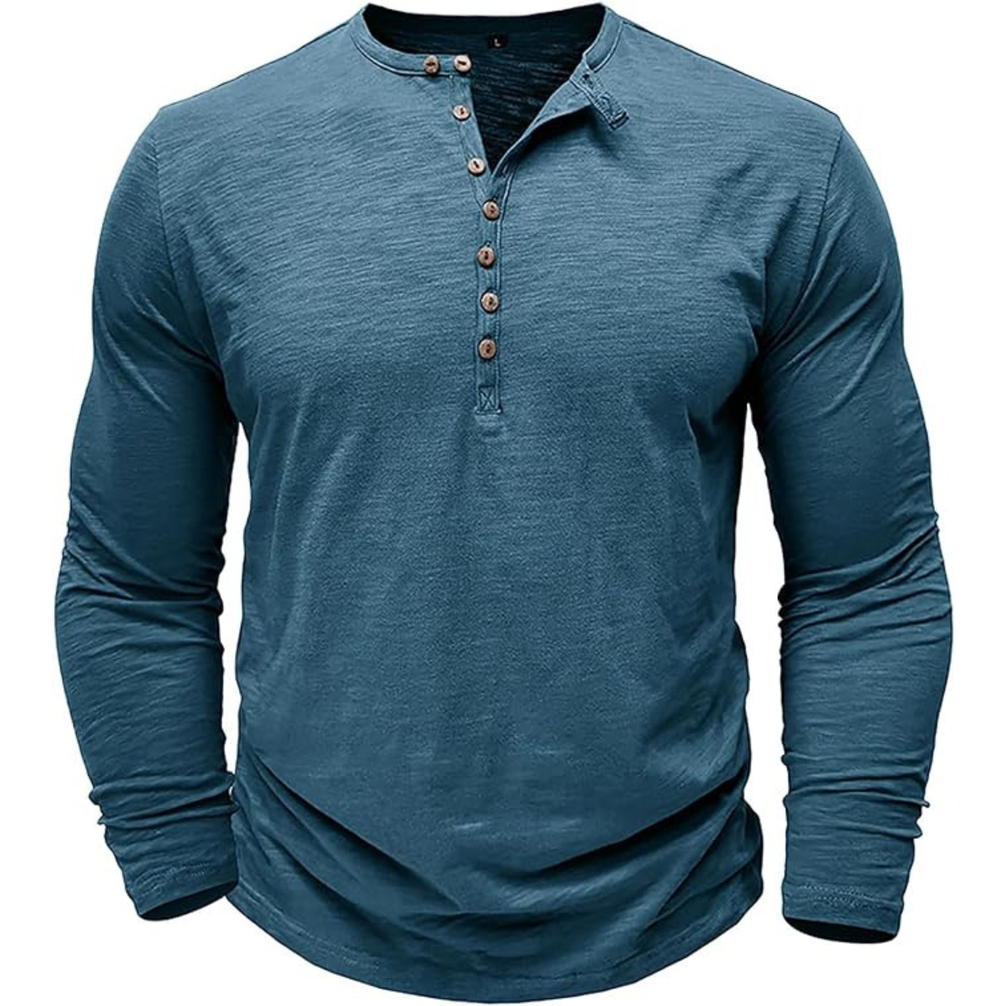 Long Sleeve T-Shirt - Men's Casual Plain Buttoned Up Henley Shirt-Shirt-Chaps of London-Chaps of London