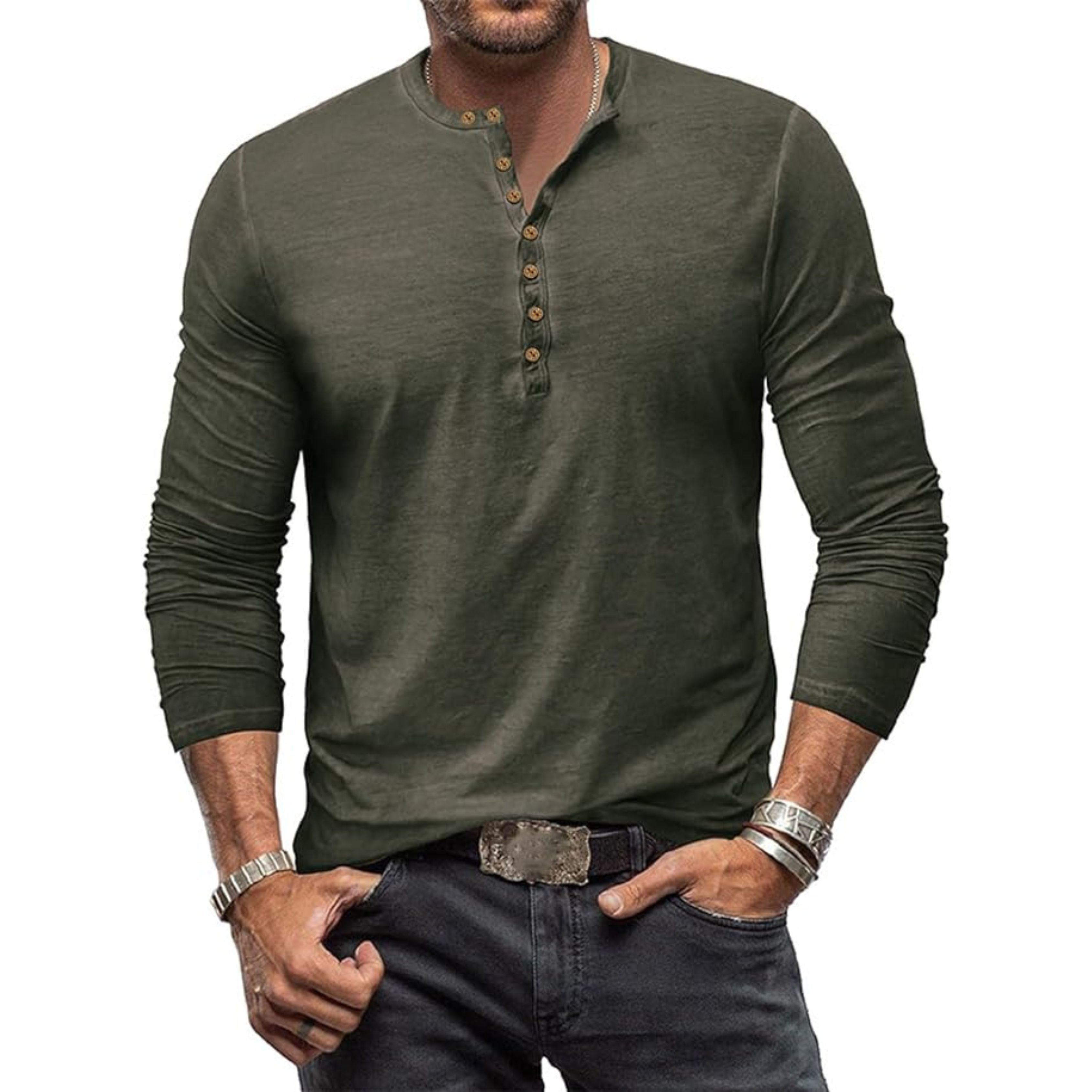 Long Sleeve T-Shirt - Men's Casual Plain Buttoned Up Henley Shirt-Shirt-Chaps of London-Chaps of London