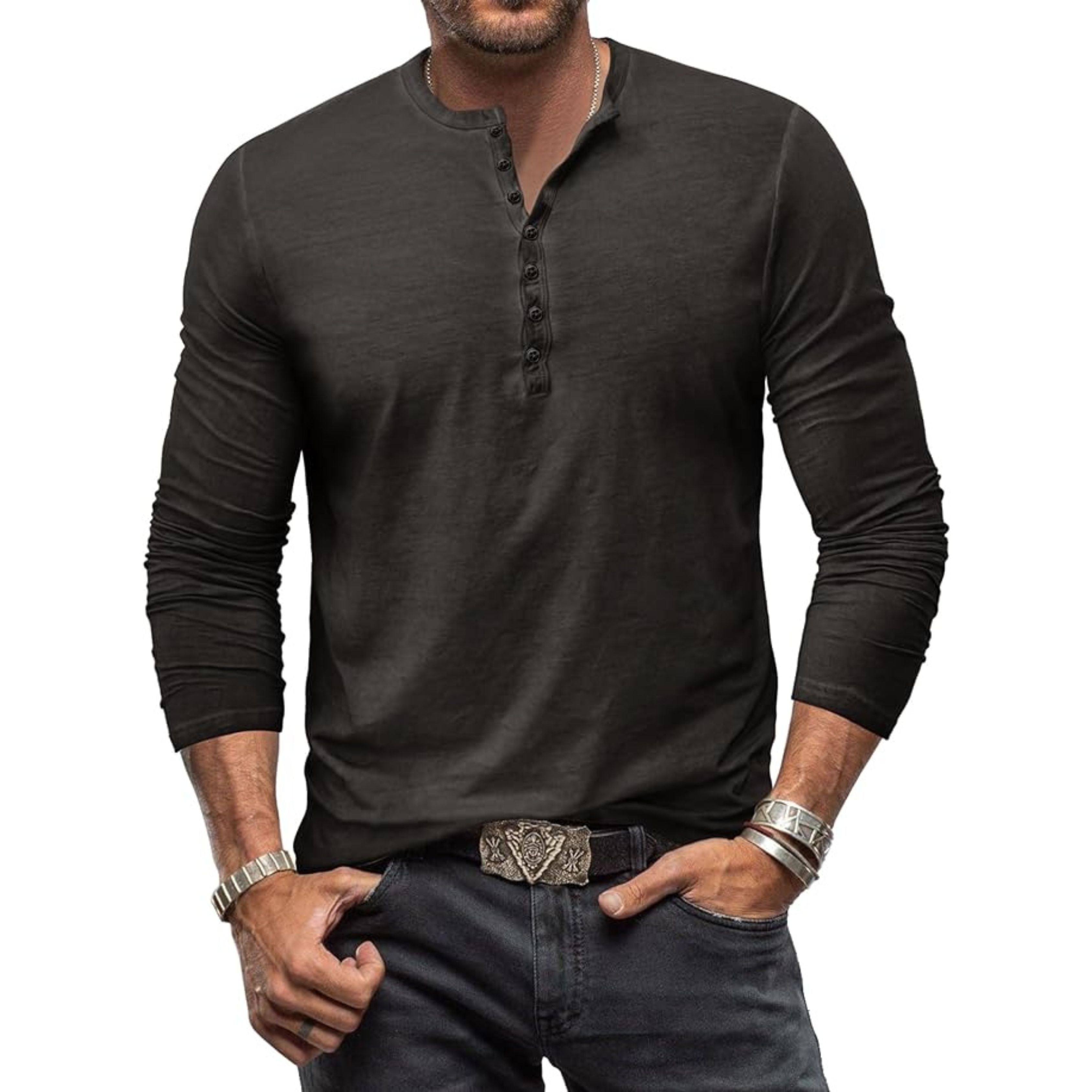 Long Sleeve T-Shirt - Men's Casual Plain Buttoned Up Henley Shirt-Shirt-Chaps of London-Chaps of London