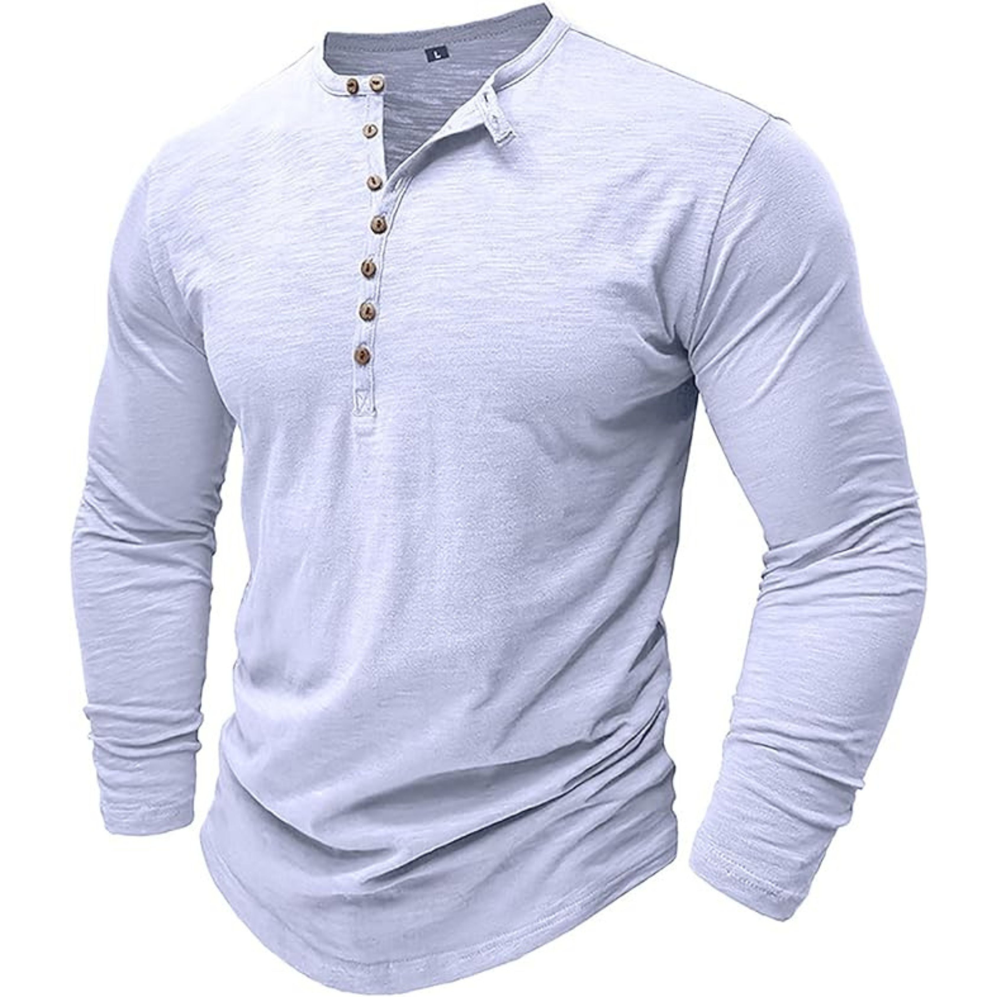 Long Sleeve T-Shirt - Men's Casual Plain Buttoned Up Henley Shirt-Shirt-Chaps of London-White-S-Chaps of London