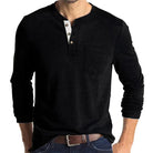 Long Sleeve T-Shirt - Men's Casual Quarter Button Crew Neck Basic Shirt-Men's Pullover-Chaps of London-Black-S-Chaps of London