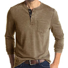 Long Sleeve T-Shirt - Men's Casual Quarter Button Crew Neck Basic Shirt-Men's Pullover-Chaps of London-Khaki-S-Chaps of London