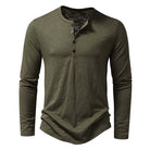 Long Sleeve T-Shirt - Men's Casual Quarter Button Long Sleeve Shirt-Chaps of London-Army green-S-Chaps of London