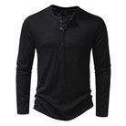 Long Sleeve T-Shirt - Men's Casual Quarter Button Long Sleeve Shirt-Chaps of London-Black-S-Chaps of London