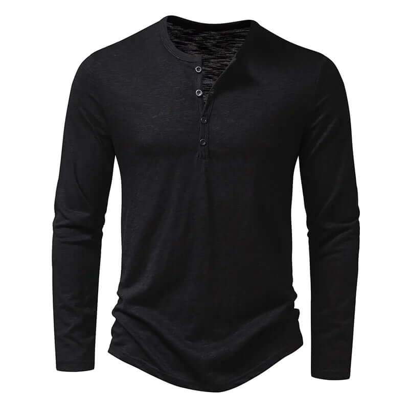 Long Sleeve T-Shirt - Men's Casual Quarter Button Long Sleeve Shirt-Chaps of London-Black-S-Chaps of London