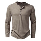 Long Sleeve T-Shirt - Men's Casual Quarter Button Long Sleeve Shirt-Chaps of London-Khaki-S-Chaps of London