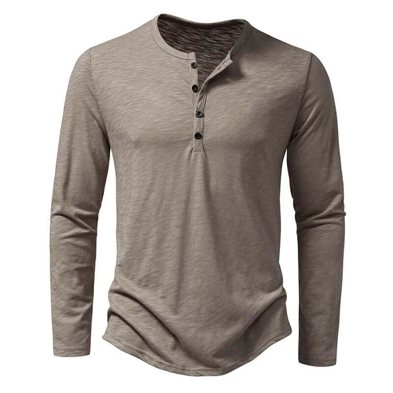 Long Sleeve T-Shirt - Men's Casual Quarter Button Long Sleeve Shirt-Chaps of London-Khaki-S-Chaps of London