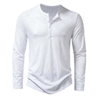 Long Sleeve T-Shirt - Men's Casual Quarter Button Long Sleeve Shirt-Chaps of London-White-S-Chaps of London