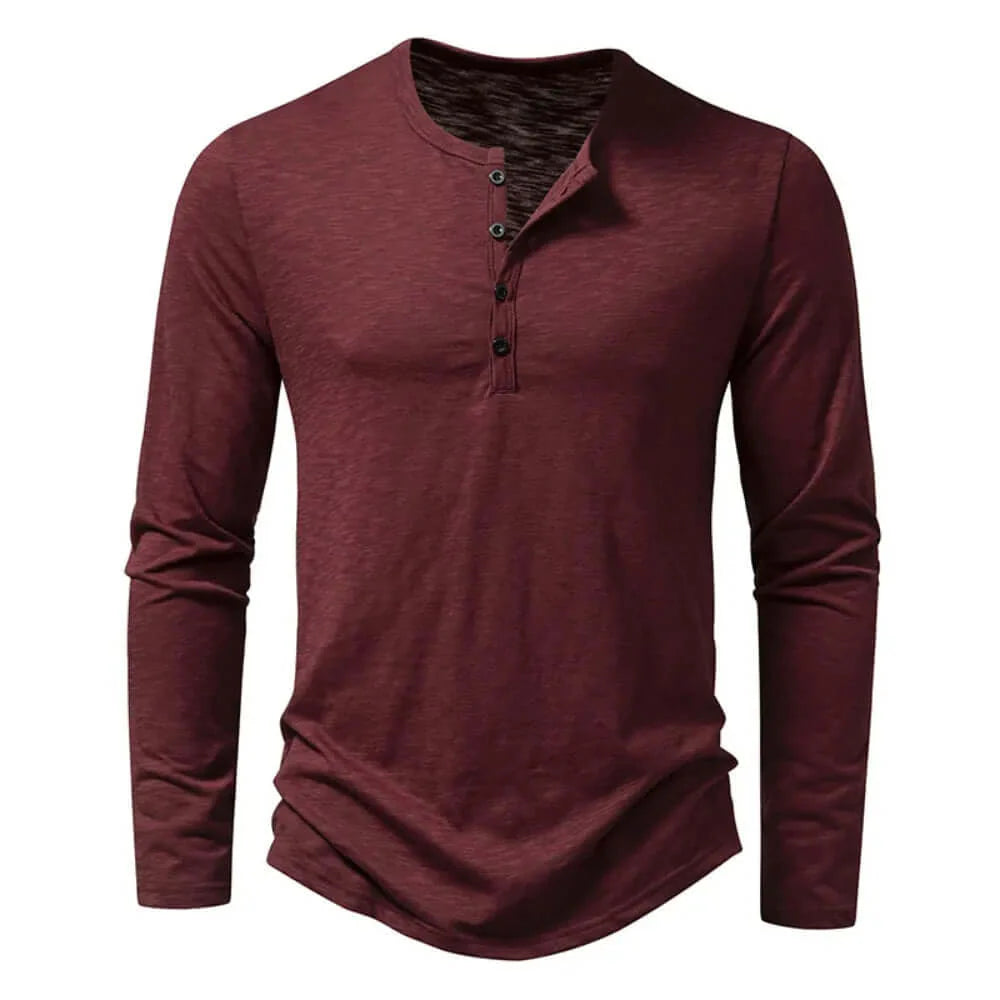 Long Sleeve T-Shirt - Men's Casual Quarter Button Long Sleeve Shirt-Chaps of London-Wine Red-S-Chaps of London
