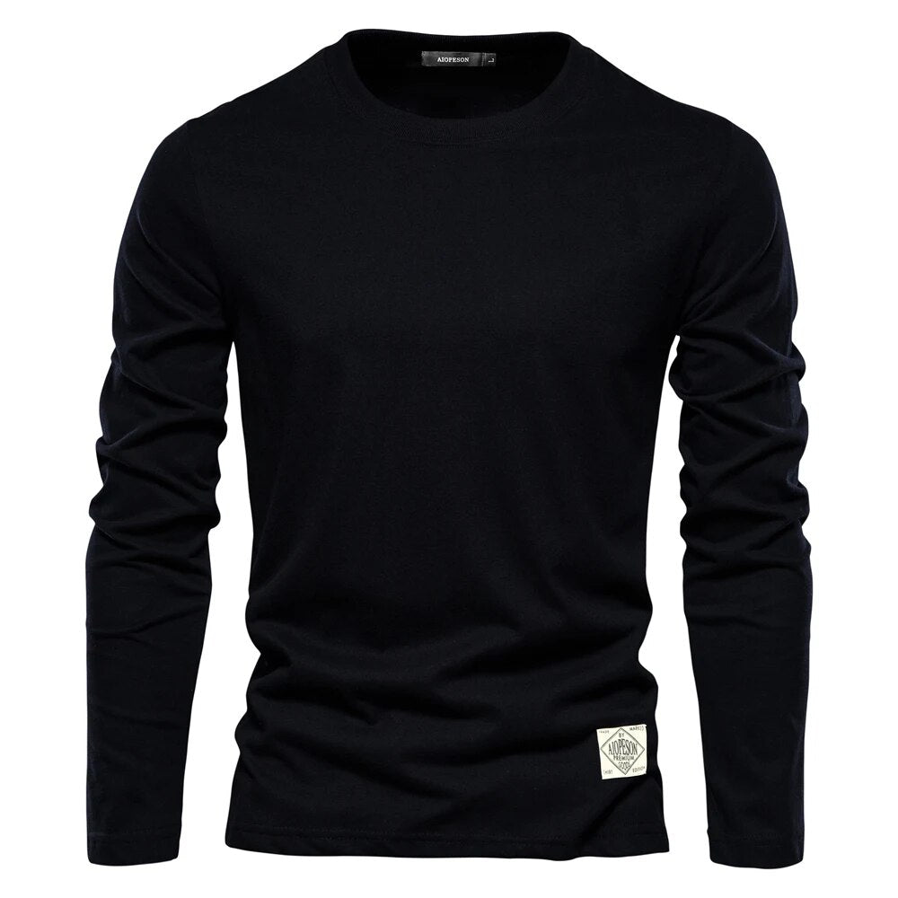 Long Sleeve T-Shirt - Men's Plain Crew Neck Long Sleeve Shirt-Blouses_M-Chaps of London-Black-XS-Chaps of London