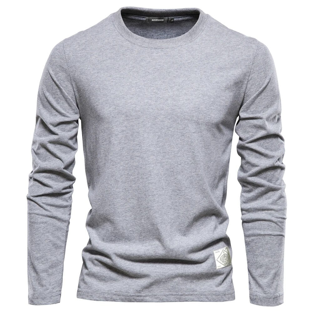 Long Sleeve T-Shirt - Men's Plain Crew Neck Long Sleeve Shirt-Blouses_M-Chaps of London-Light Gray-XS-Chaps of London