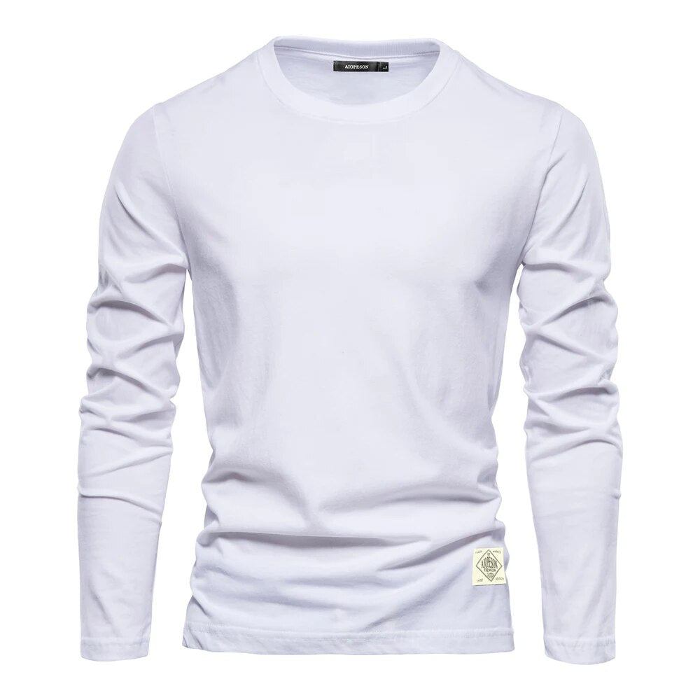 Long Sleeve T-Shirt - Men's Plain Crew Neck Long Sleeve Shirt-Blouses_M-Chaps of London-White-XS-Chaps of London