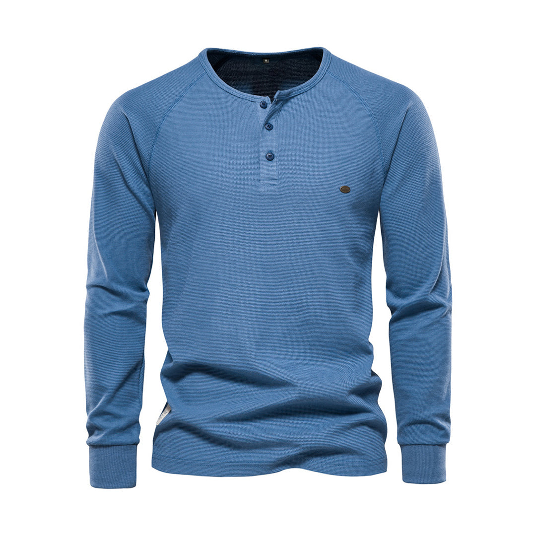 Long Sleeve T-Shirt - Men's Plain Quarter Button Long Sleeve Shirt-Fashion Men Henley All-year-Chaps of London-Blue-S-Chaps of London