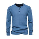 Long Sleeve T-Shirt - Men's Plain Quarter Button Long Sleeve Shirt-Fashion Men Henley All-year-Chaps of London-Blue-S-Chaps of London