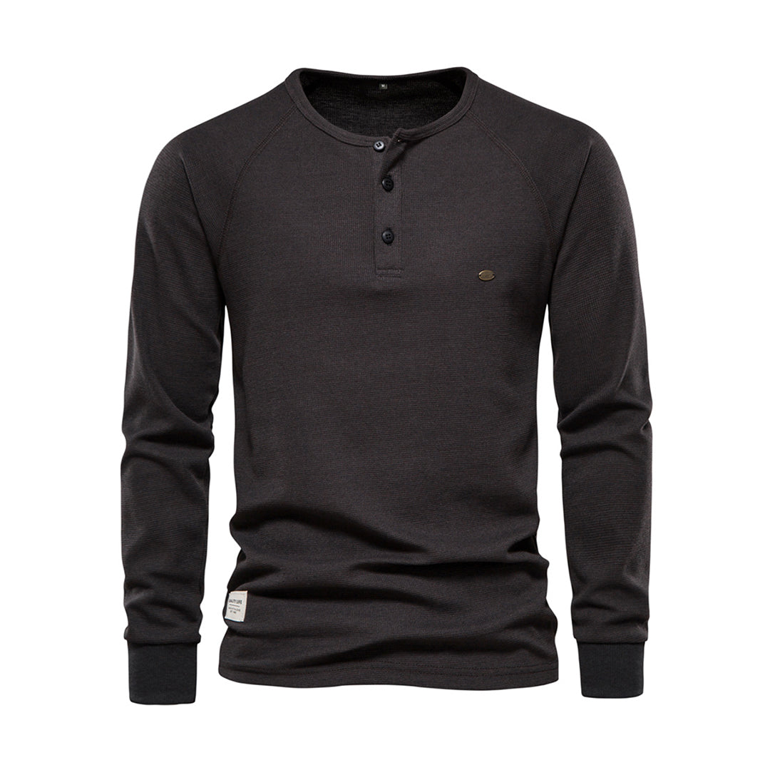 Long Sleeve T-Shirt - Men's Plain Quarter Button Long Sleeve Shirt-Fashion Men Henley All-year-Chaps of London-Dark Gray-S-Chaps of London
