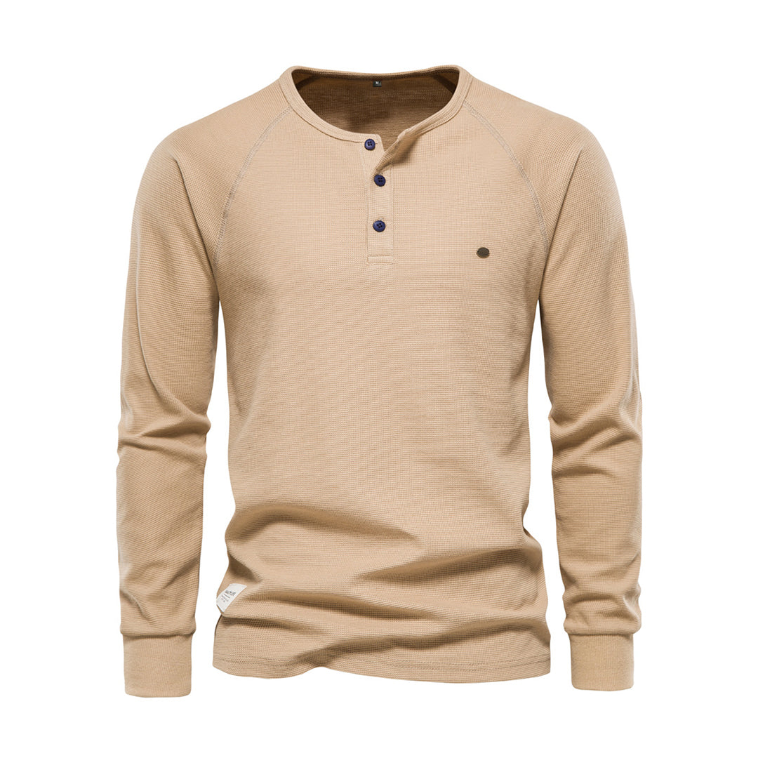 Long Sleeve T-Shirt - Men's Plain Quarter Button Long Sleeve Shirt-Fashion Men Henley All-year-Chaps of London-Khaki-S-Chaps of London