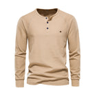 Long Sleeve T-Shirt - Men's Plain Quarter Button Long Sleeve Shirt-Fashion Men Henley All-year-Chaps of London-Khaki-S-Chaps of London
