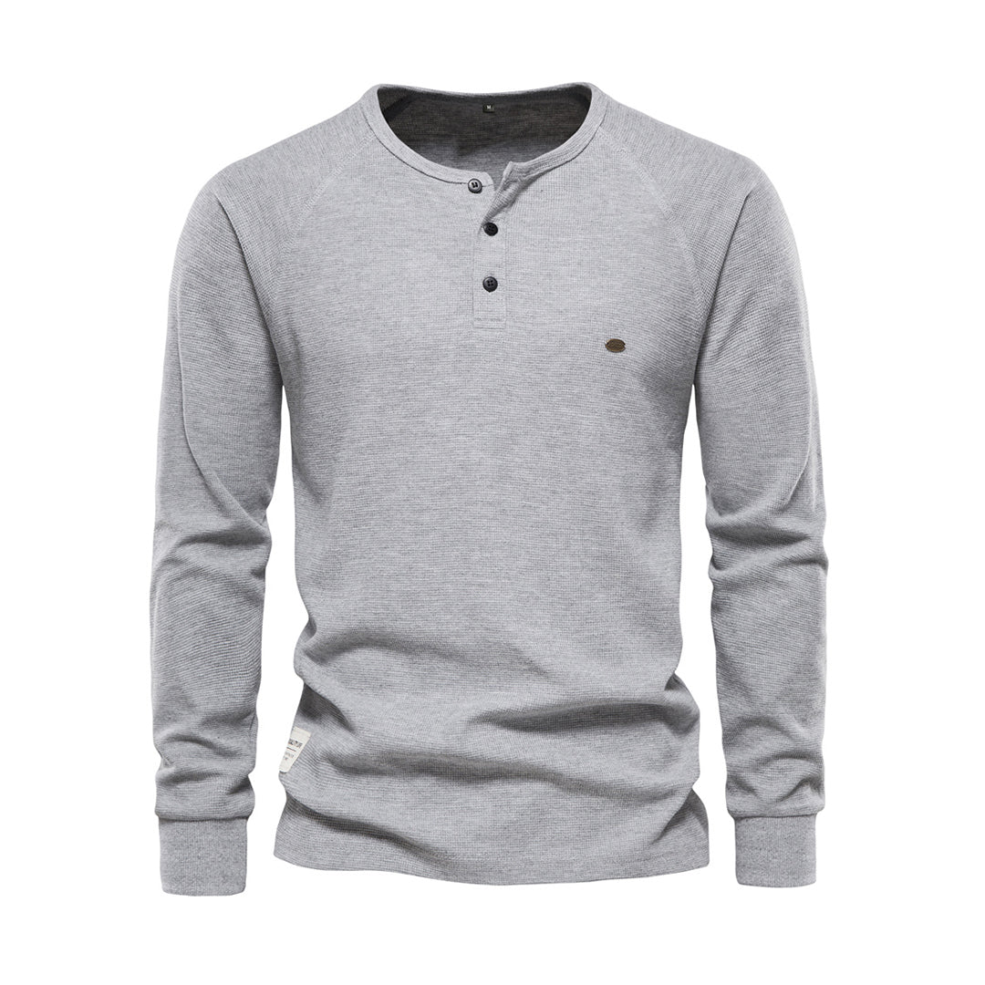 Long Sleeve T-Shirt - Men's Plain Quarter Button Long Sleeve Shirt-Fashion Men Henley All-year-Chaps of London-Light Gray-S-Chaps of London