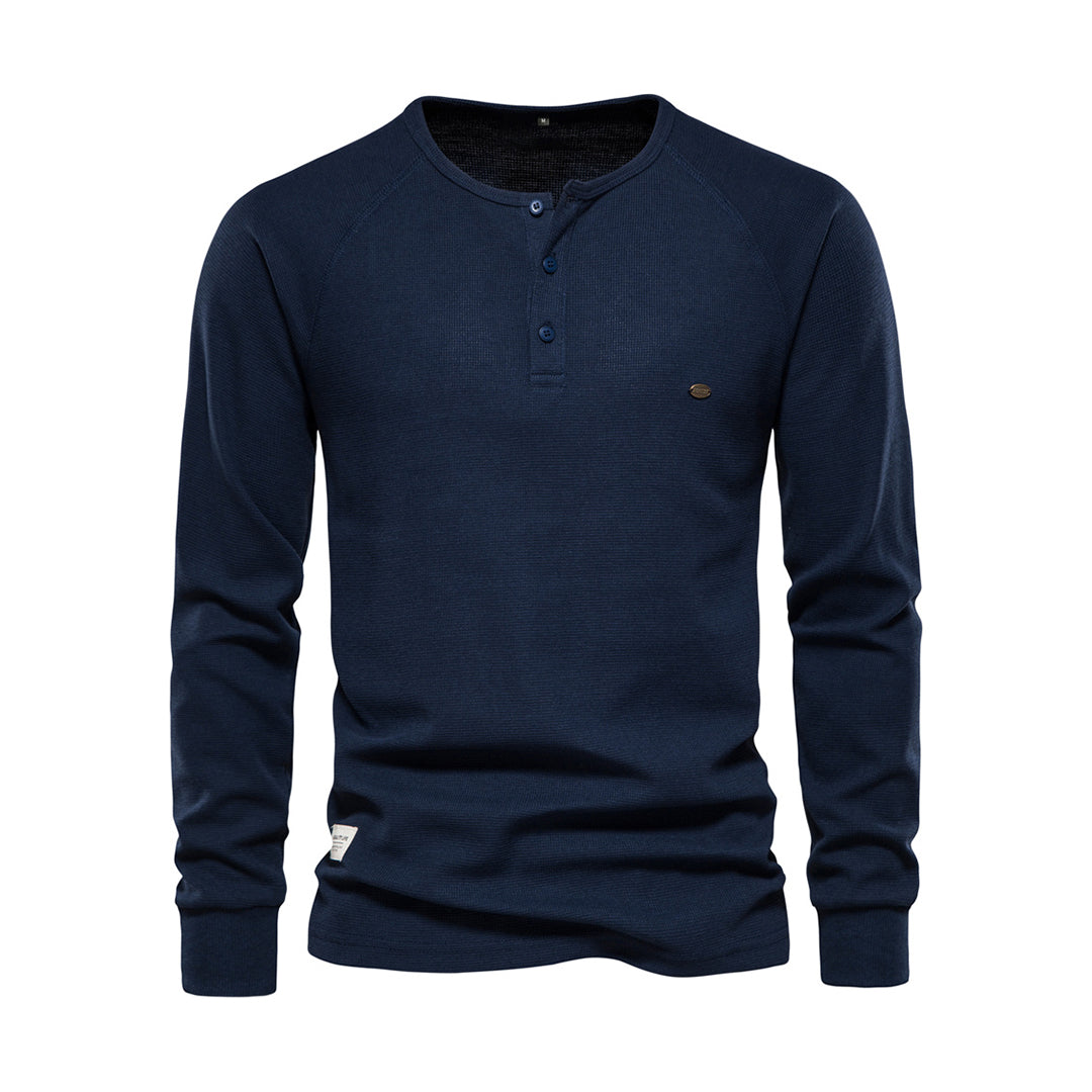 Long Sleeve T-Shirt - Men's Plain Quarter Button Long Sleeve Shirt-Fashion Men Henley All-year-Chaps of London-Navy Blue-S-Chaps of London