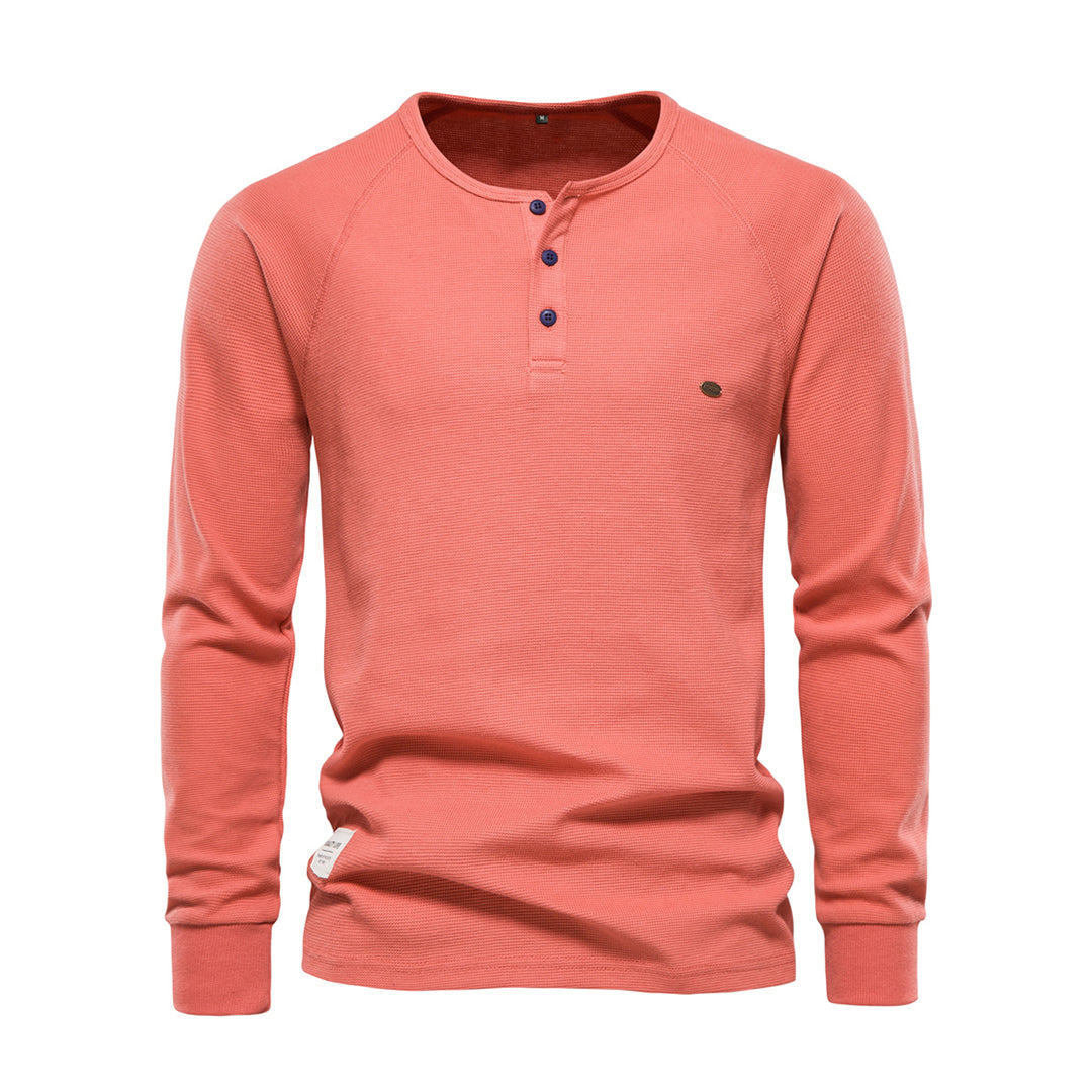 Long Sleeve T-Shirt - Men's Plain Quarter Button Long Sleeve Shirt-Fashion Men Henley All-year-Chaps of London-Orange-S-Chaps of London