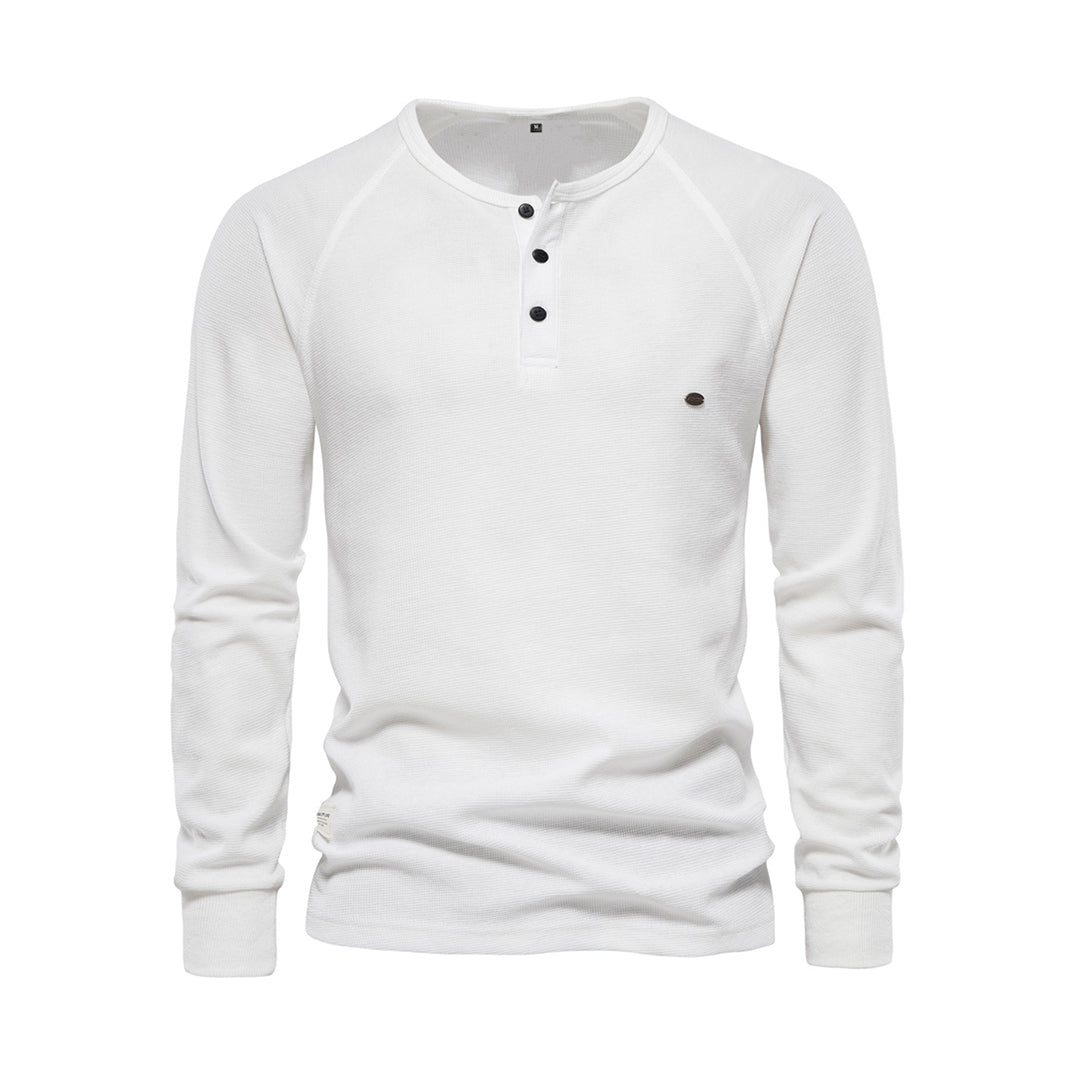 Long Sleeve T-Shirt - Men's Plain Quarter Button Long Sleeve Shirt-Fashion Men Henley All-year-Chaps of London-White-S-Chaps of London
