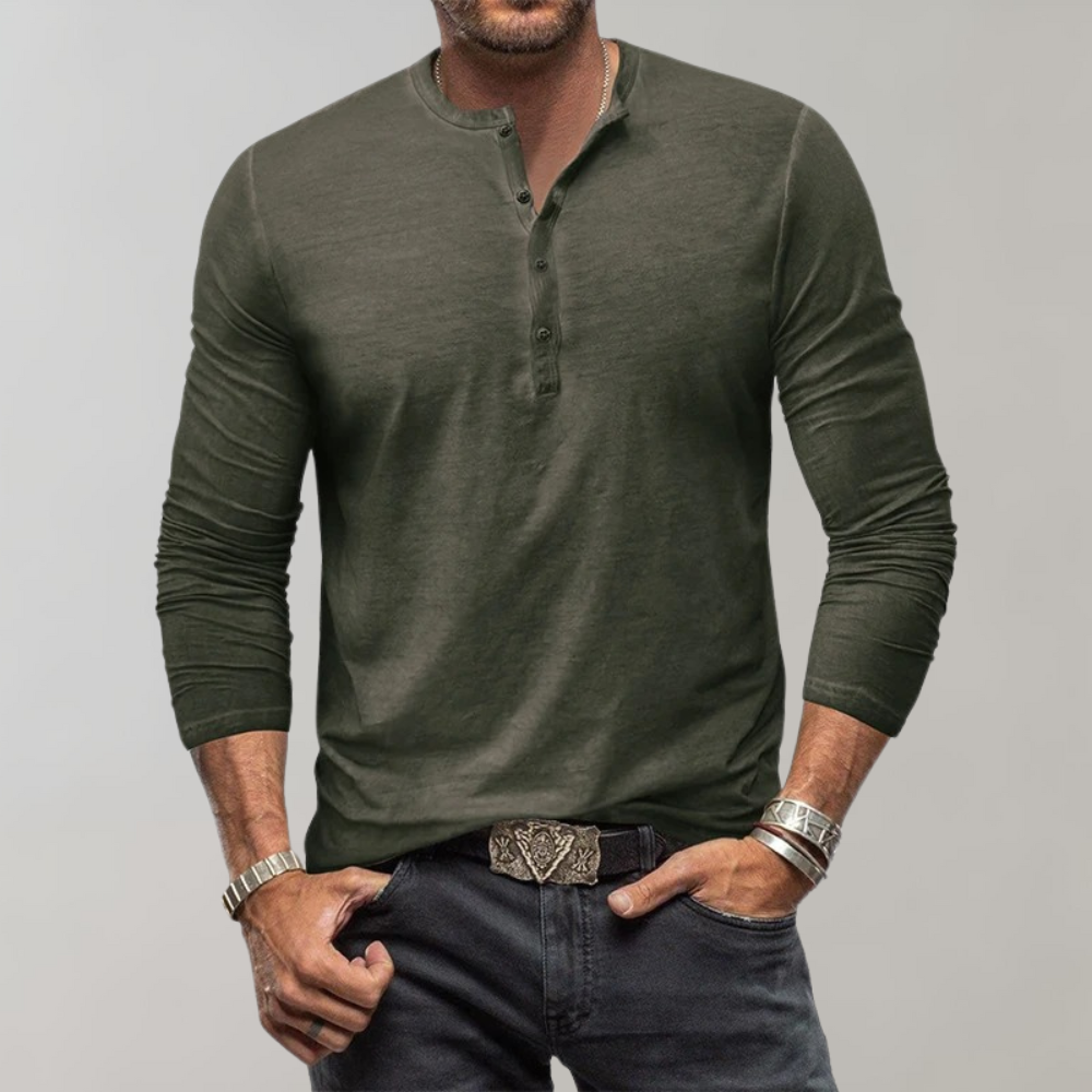Long Sleeve T-Shirt - Men's Quarter Button Plain Long Sleeve Shirt-Chaps of London-Chaps of London