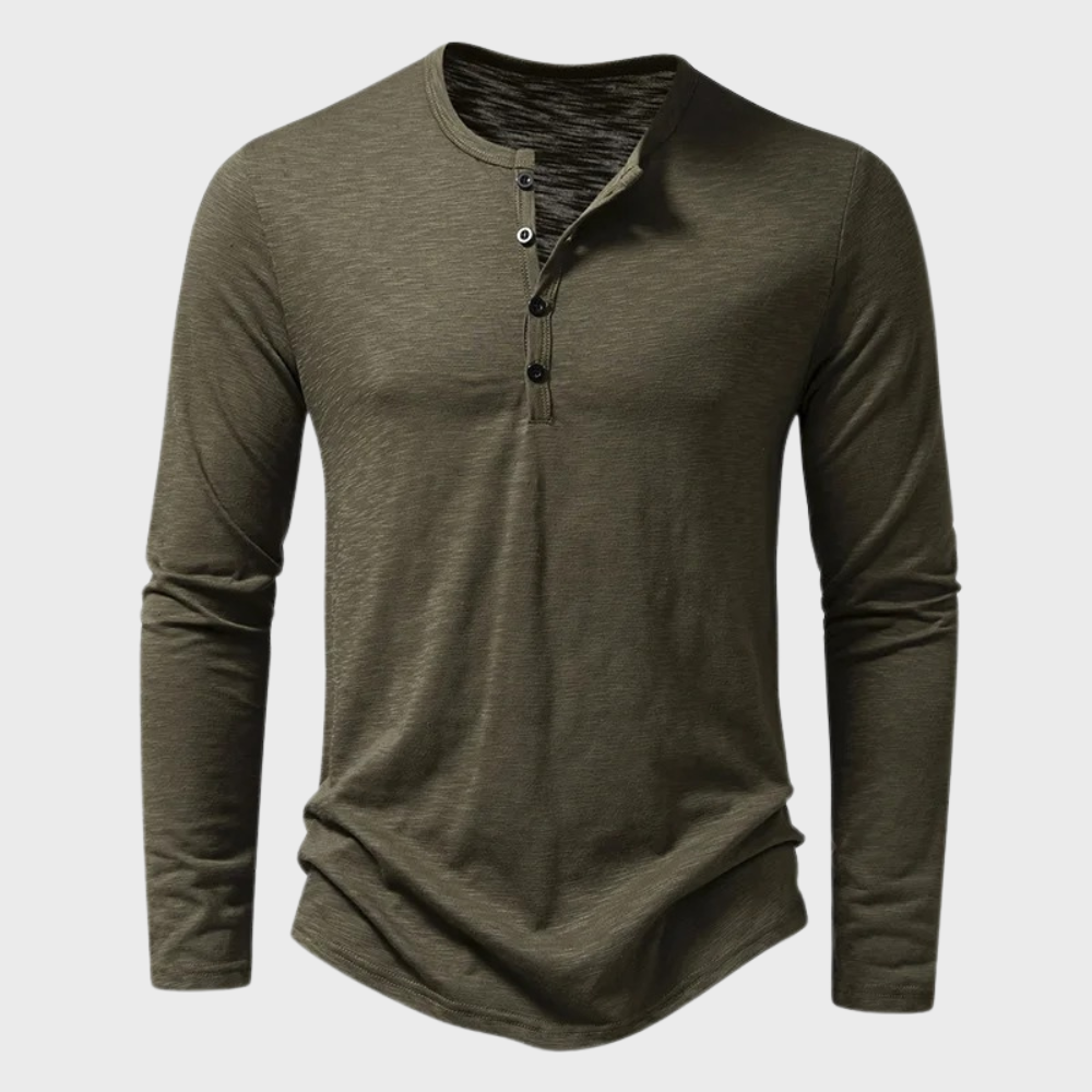 Long Sleeve T-Shirt - Men's Quarter Button Plain Long Sleeve Shirt-Chaps of London-Green-S-Chaps of London