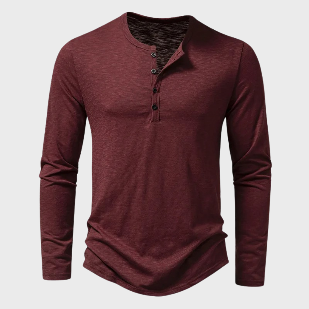 Long Sleeve T-Shirt - Men's Quarter Button Plain Long Sleeve Shirt-Chaps of London-Red-S-Chaps of London