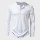 Long Sleeve T-Shirt - Men's Quarter Button Plain Long Sleeve Shirt-Chaps of London-White-S-Chaps of London