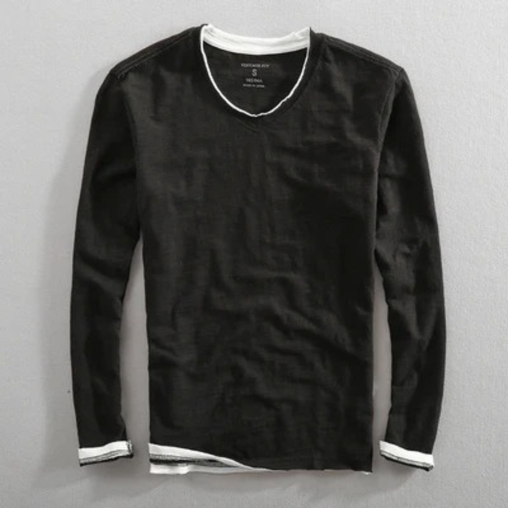 Long Sleeve T-Shirt | V-Neck | Long Sleeve Shirts | Men's Clothing-Chaps of London-Black-S-Chaps of London