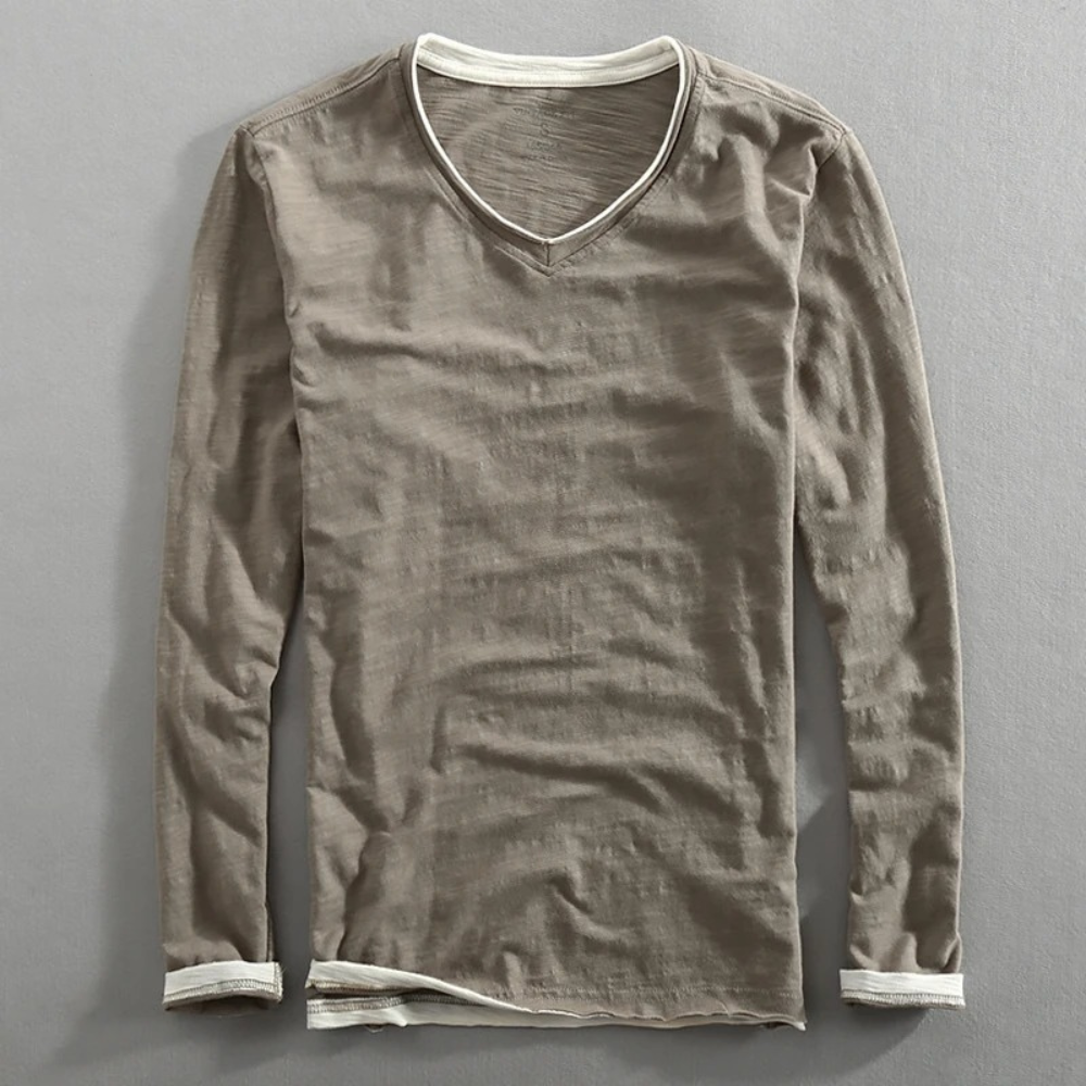 Long Sleeve T-Shirt | V-Neck | Long Sleeve Shirts | Men's Clothing-Chaps of London-Brown-S-Chaps of London