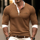 Long-sleeved Shirt | Half Button | Slim Fit | Pullover Shirt | Men's Shirt-Shirts-Chaps of London-Brown-XS-Chaps of London