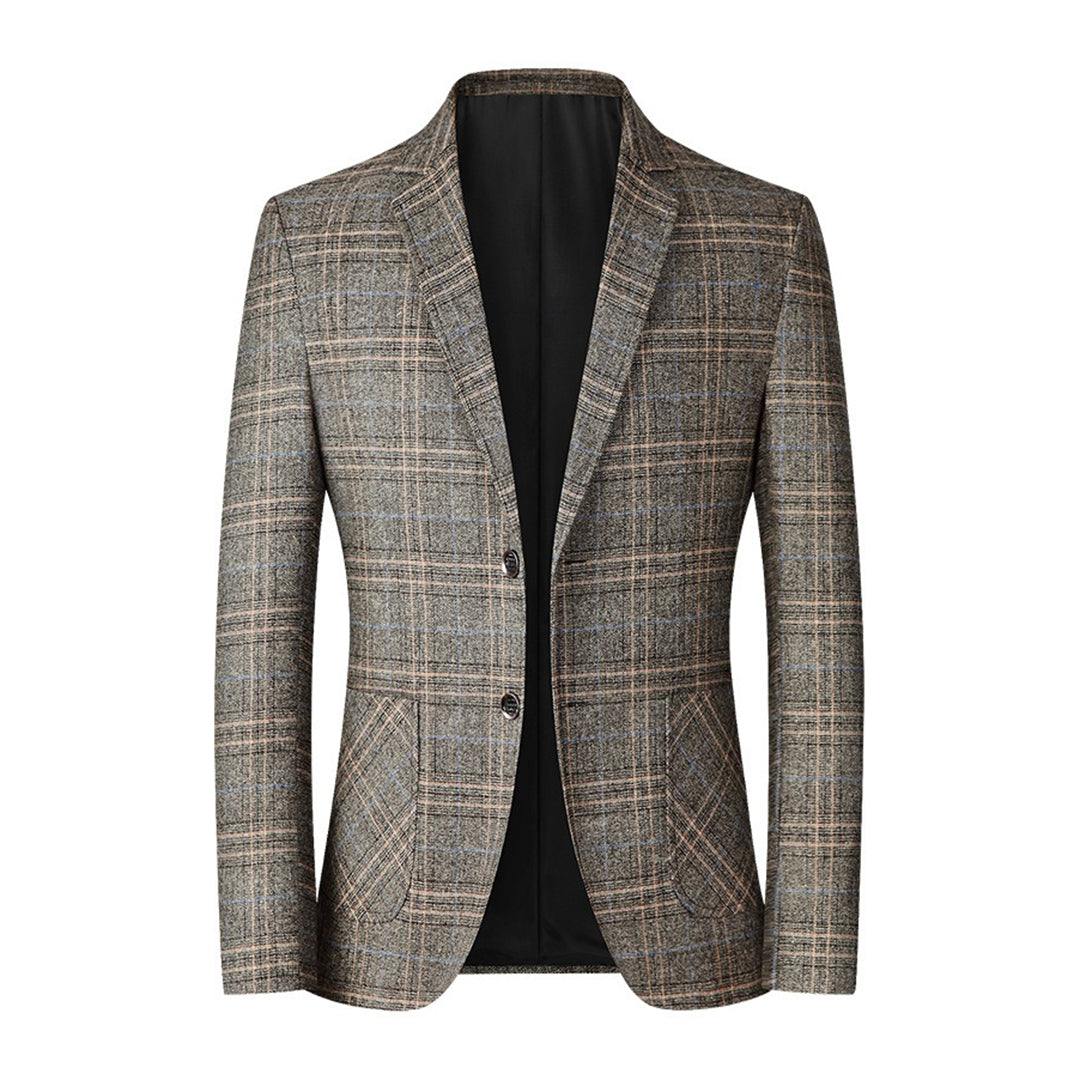 Men's Blazer - Single Breasted - Pockets - Checkered Blazer - Suit Jacket-Fashion Men Blazer Plaid Fall-Chaps of London-Khaki-XXS-Chaps of London