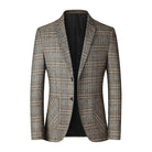 Men's Blazer - Single Breasted - Pockets - Checkered Blazer - Suit Jacket-Fashion Men Blazer Plaid Fall-Chaps of London-Khaki-XXS-Chaps of London