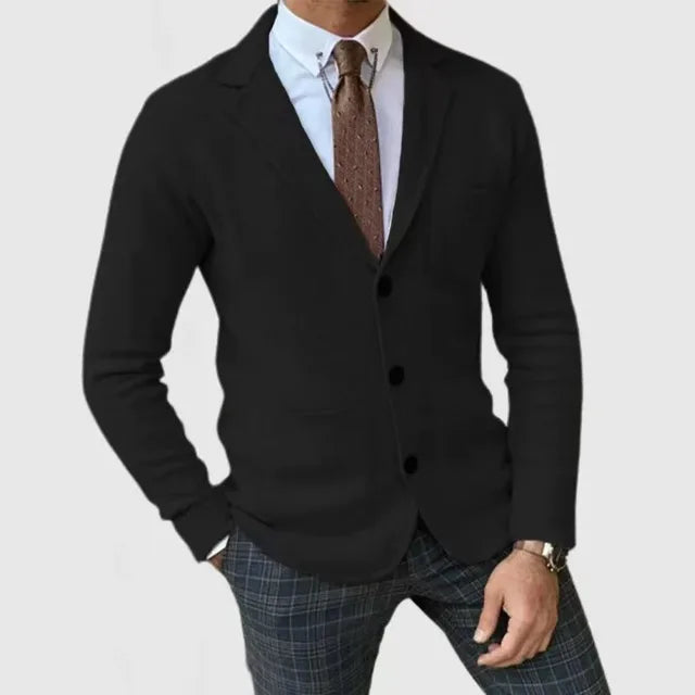 Men's Cardigan - Pockets - V-Neck - Button-Up Cardigan - Knitted Cardigan -Men Cardigan-Chaps of London-Black-S-Chaps of London