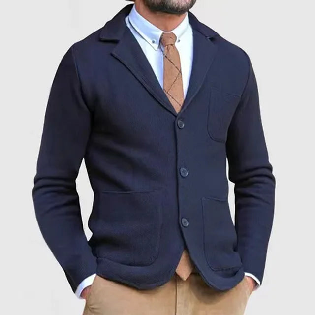 Men's Cardigan - Pockets - V-Neck - Button-Up Cardigan - Knitted Cardigan -Men Cardigan-Chaps of London-Dark Blue-S-Chaps of London
