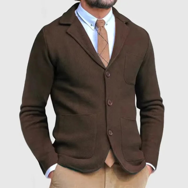 Men's Cardigan - Pockets - V-Neck - Button-Up Cardigan - Knitted Cardigan -Men Cardigan-Chaps of London-Dark Brown-S-Chaps of London