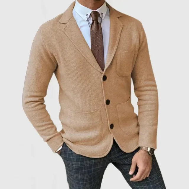Men's Cardigan - Pockets - V-Neck - Button-Up Cardigan - Knitted Cardigan -Men Cardigan-Chaps of London-Khaki-S-Chaps of London