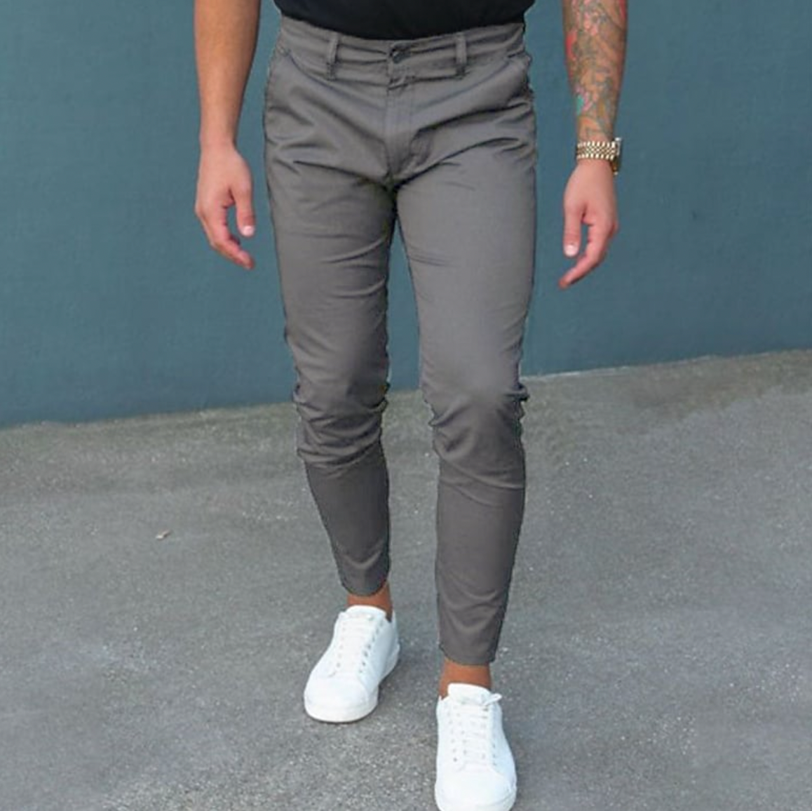 Men's Chinos - Casual Stretchy Slim Fit Chino Pants-Pantalon-Chaps of London-Grey-XS-Chaps of London
