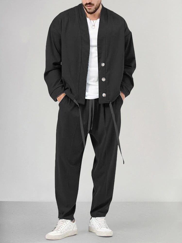 Men's Co-Ord | Loose Fit | Overshirt | Two-Piece Set | Men's Clothing-Chaps of London-Black-M-Chaps of London