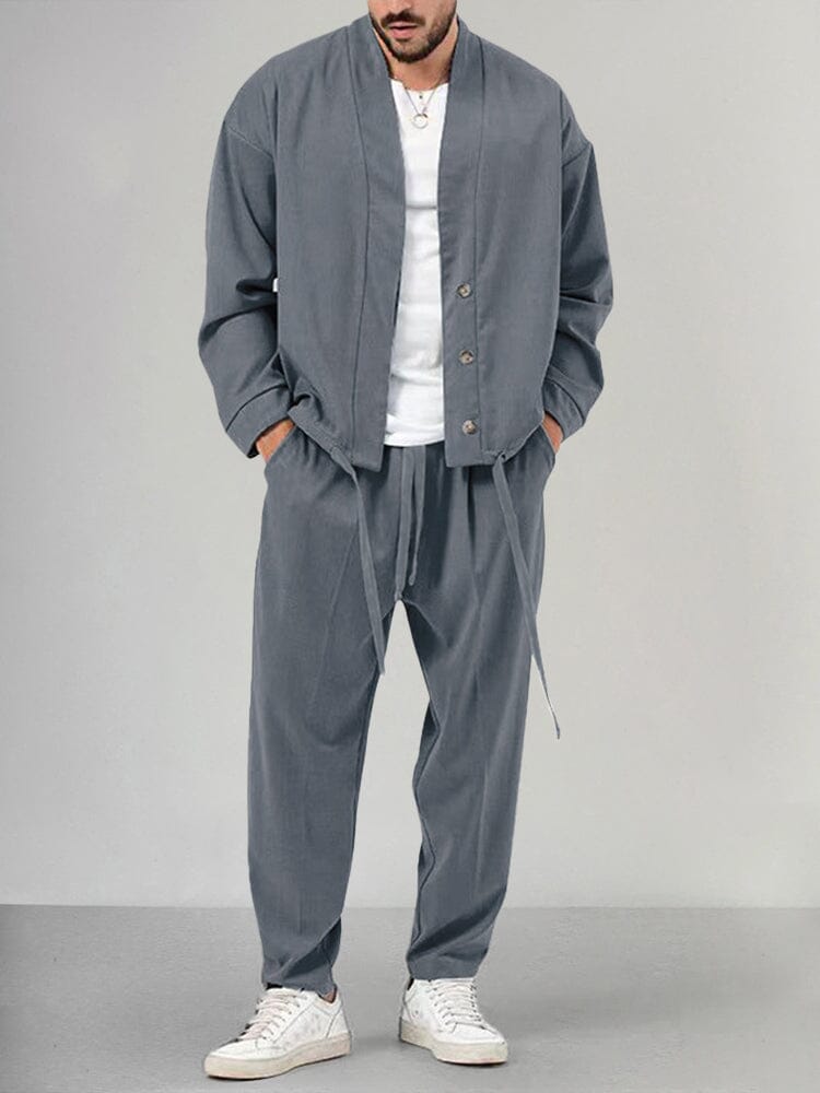 Men's Co-Ord | Loose Fit | Overshirt | Two-Piece Set | Men's Clothing-Chaps of London-Dark Gray-M-Chaps of London