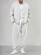 Men's Co-Ord | Loose Fit | Overshirt | Two-Piece Set | Men's Clothing-Chaps of London-White-M-Chaps of London