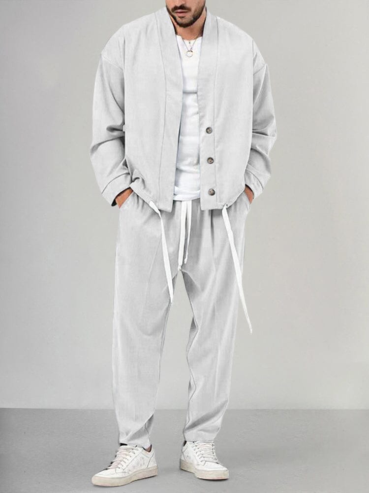 Men's Co-Ord | Loose Fit | Overshirt | Two-Piece Set | Men's Clothing-Chaps of London-White-M-Chaps of London