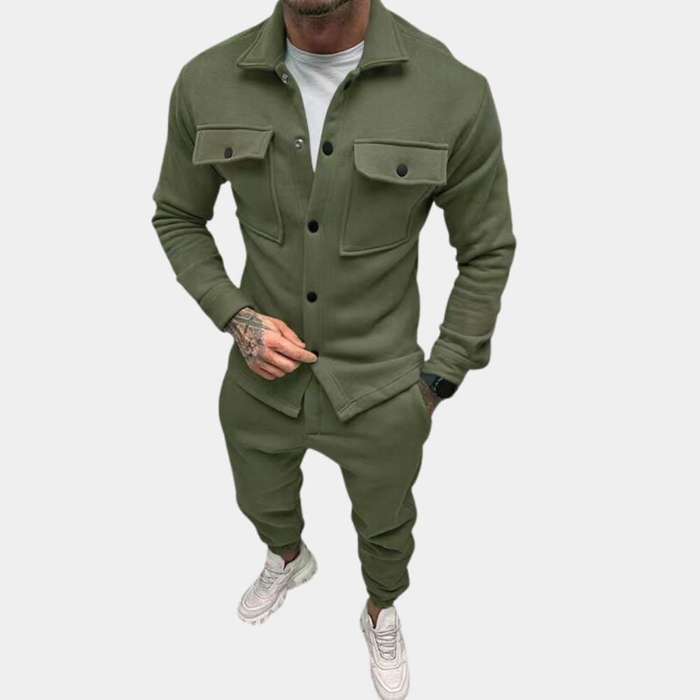 Men's Co-Ord Set - Buttoned Up - Long Sleeve - Two-Piece Set - Men's Clothing-Chaps of London-Olive-S-Chaps of London